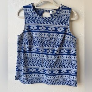 Old Navy Blue and White Patterned Tank Top